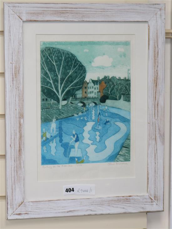 John Brunsden, limited edition print, Punting on the River Cam signed, 36 x 25cm